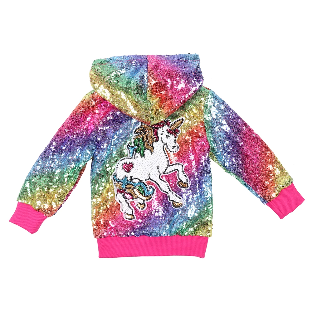 Одежда для мальчиков куртка с капюшоном для девочек Демисезонный хлопковая куртка для детей с блестками и радугой «Единорог», верхняя одежда для мальчиков и девочек подарок на Рождество, Хэллоуин - Цвет: RAINBOW HOT PINK 01