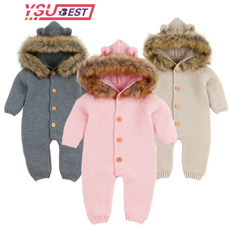 

Newborn Infant Baby Boy Girl Knitted Winter Romper Jumpsuit Outfits Clothes Baby Casual Romper Fashion Cartoon bear jumpsuit