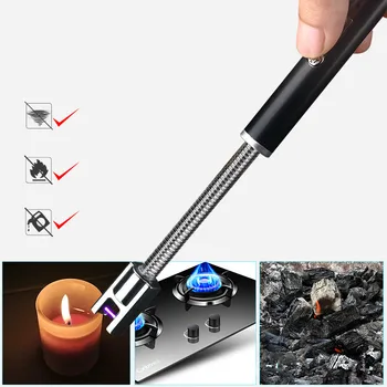 

360 Rotation USB Rechargeable Cigarette Lighters Long Kitchen Electronic Lighters Windproof Plasma Electric Novelty Lighter
