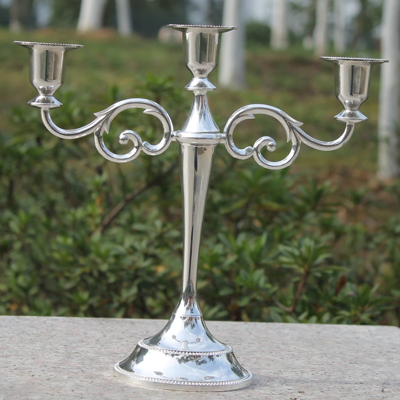 4 colors! Silver/Gold/Bronze/Black 3 arms metal candle holder 27cm height candle stick wedding