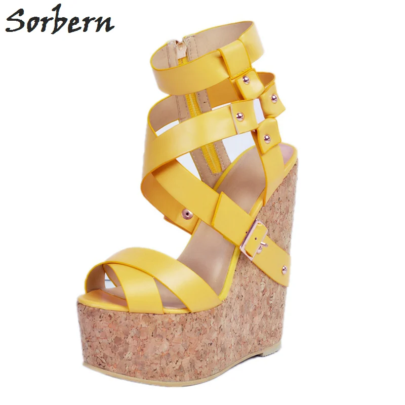 Sorbern 2018 Sexy High Heels Sandals Platform Wedges Shoes For Women Plus Size 34-47 Sexy High Heels Sandals Platform