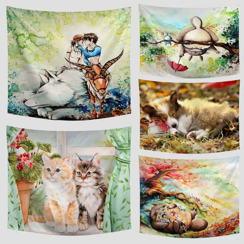 

Children'S Favorite Cartoon Style Chinchillas 3D Printing Tapestry Cat Plants Flowers Variety Pattern Sheets Family Party Decora