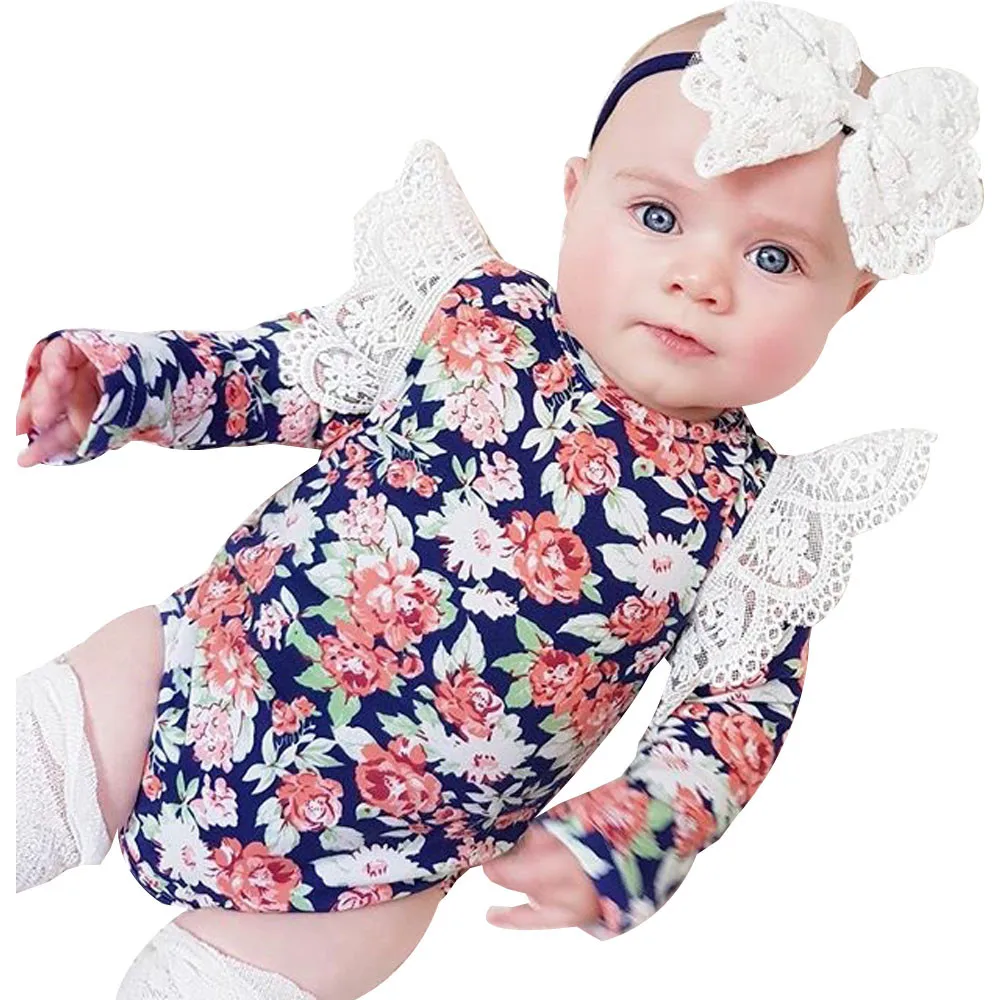 

Newborn baby girls clothes Infant Baby Romper Girls Floral Headband Ruffle Jumpsuit Outfits Clothes dropshipping