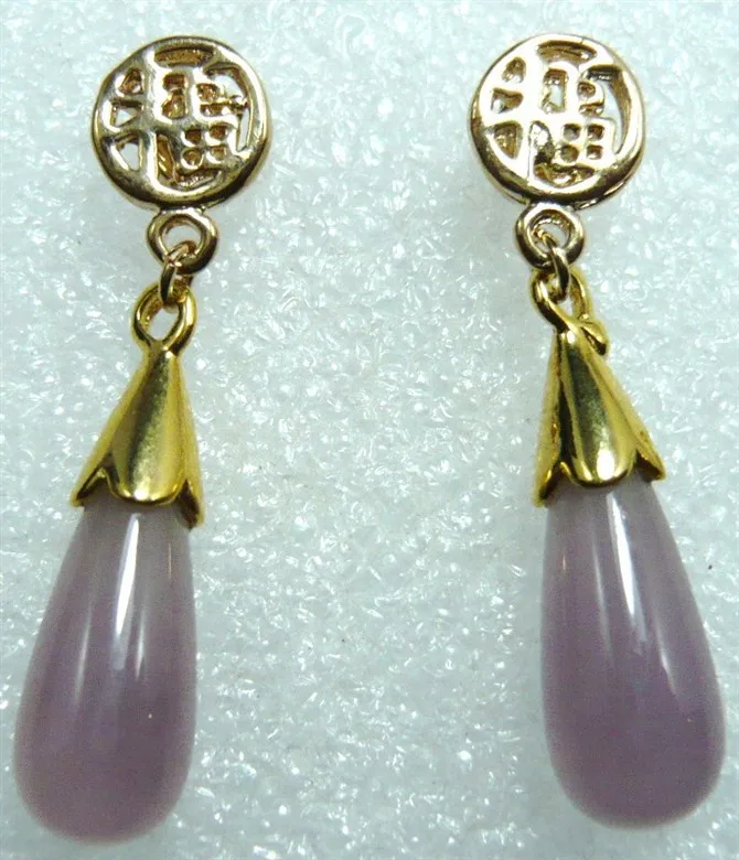 

wholesale Chinese style 18kgp purple jade lucky earrings fashion jewelry