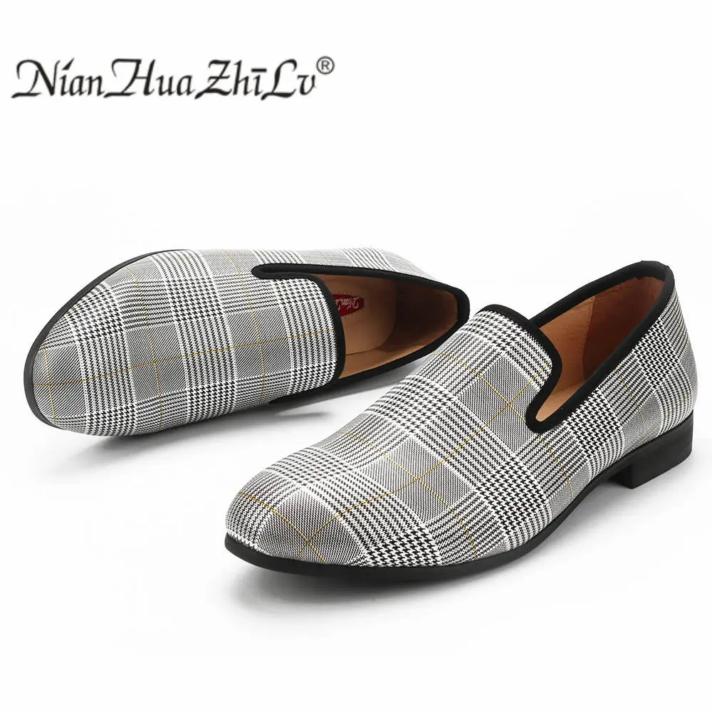 men's casual shoes 2019 Luxury men shoes chequered leather Handmade luxurious flats men's fashion loafers