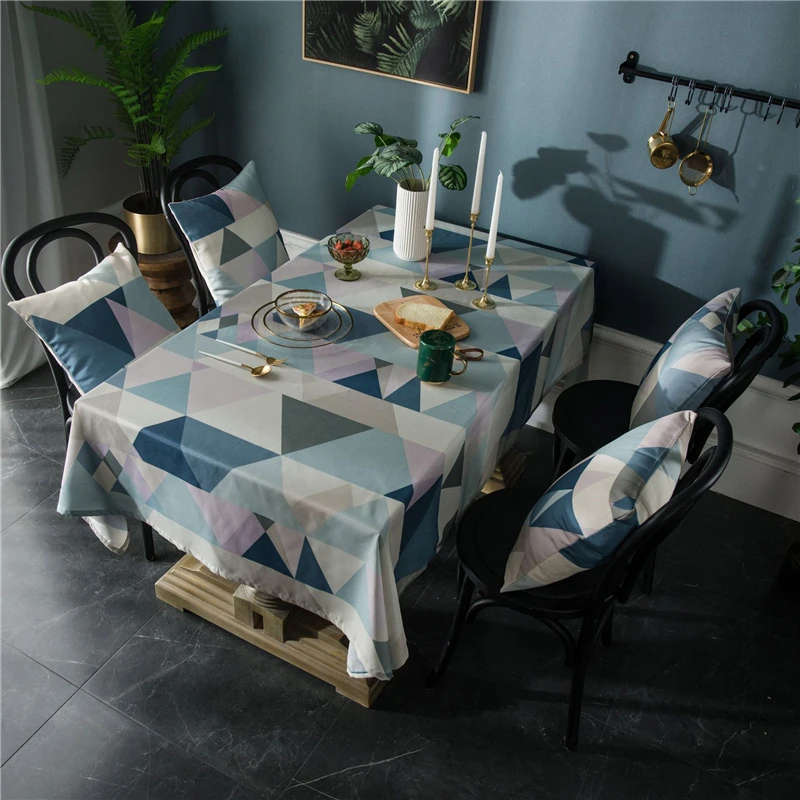 Nordic Style Patchwork Color Design Table Cloth 1pcs Home Dinner Tea Table Cover For Dustproof 1pcs Waterproof Tablecloth mantel
