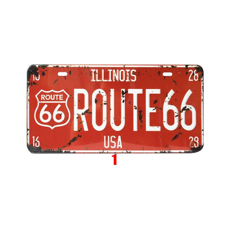 Номер машины, металлическая пластина, Ретро стиль, США, Декор, Route 66, Оловянная вывеска, бар, паб, гараж, металлические вывески, декоративная металлическая доска, 15x30 см - Цвет: 1