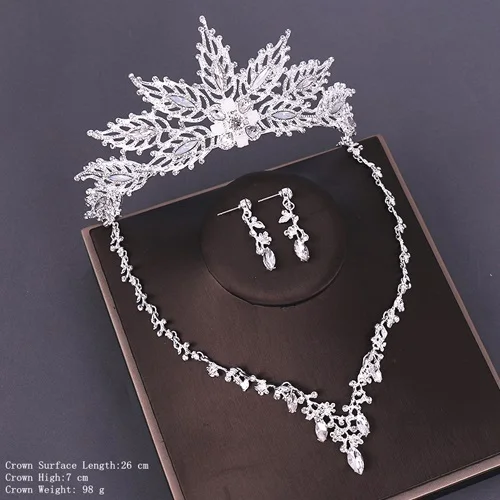 Bridal Jewelry Sets Wedding Crown Necklace With Earrings Bride Hair Ornaments Crystal Crown Necklace Women Accessories - Окраска металла: HG200  TL049