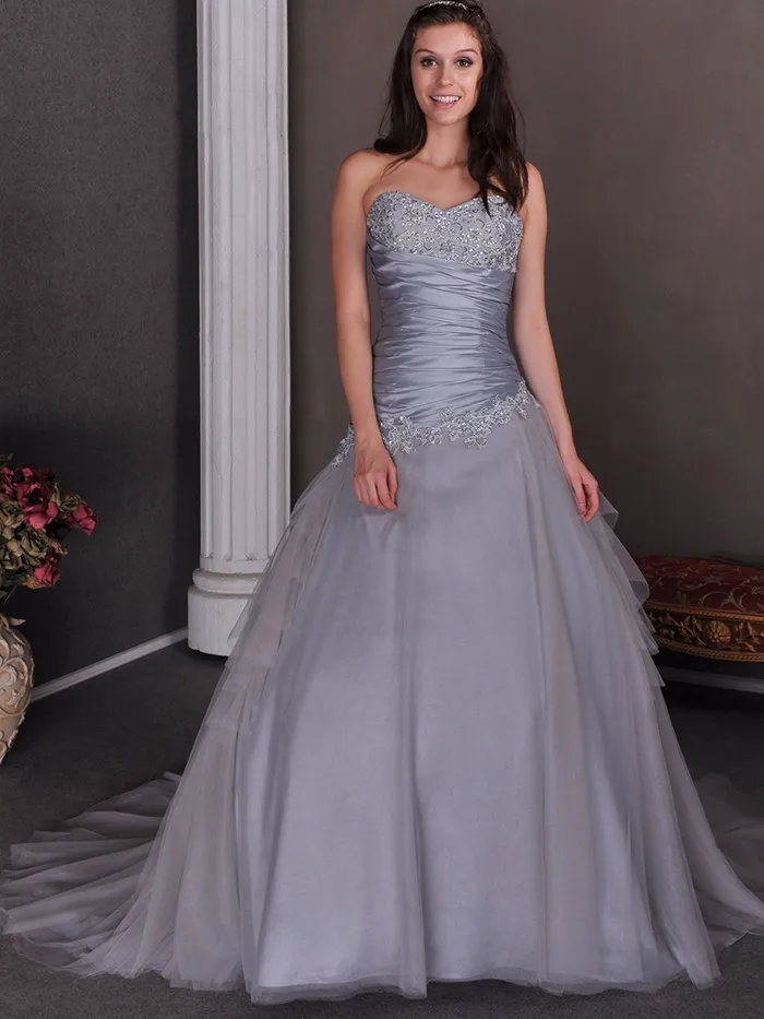 silver ball gown with sleeves
