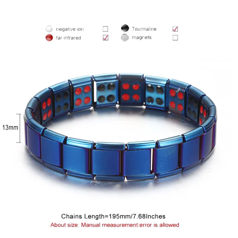 Синие браслеты из нержавеющей стали, цепи, турмалин, магнитные браслеты для женщин, мужчин, женские браслеты, био здоровье, мужские ювелирные изделия