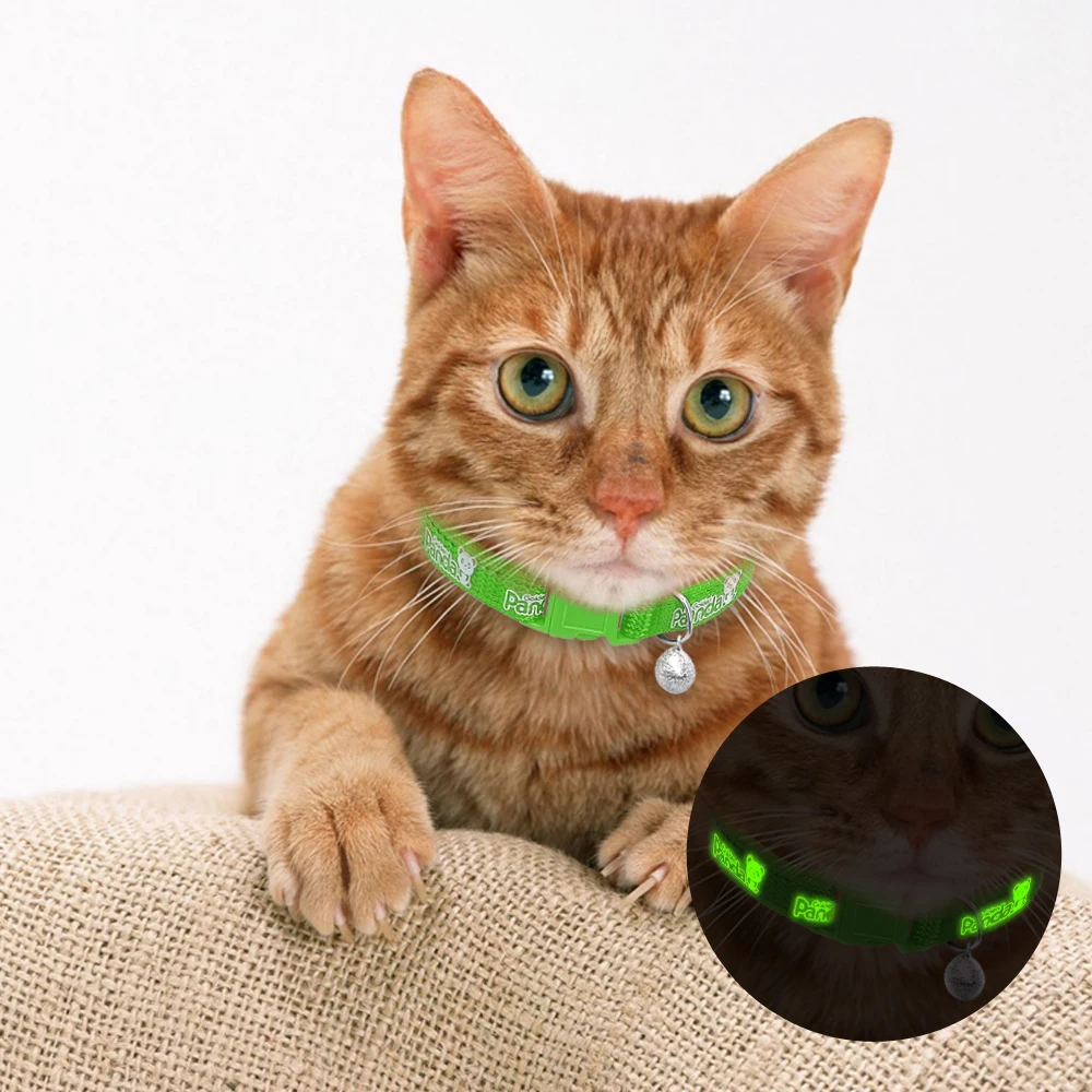 Safety Nylon Cat Dog Collar Lovely Adjustable Breakaway Pet Cat Collars With Bell Fluorescence Pet Cats Kitten Supplies