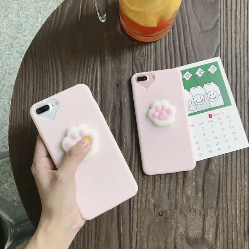 

Kawaii Girl Style Lovely Pink 3D Cat Claw Phone Cases For iphone 6 6s 7 7 8 Plus Cartoon Soft TPU Heart Camera Window Back Cover