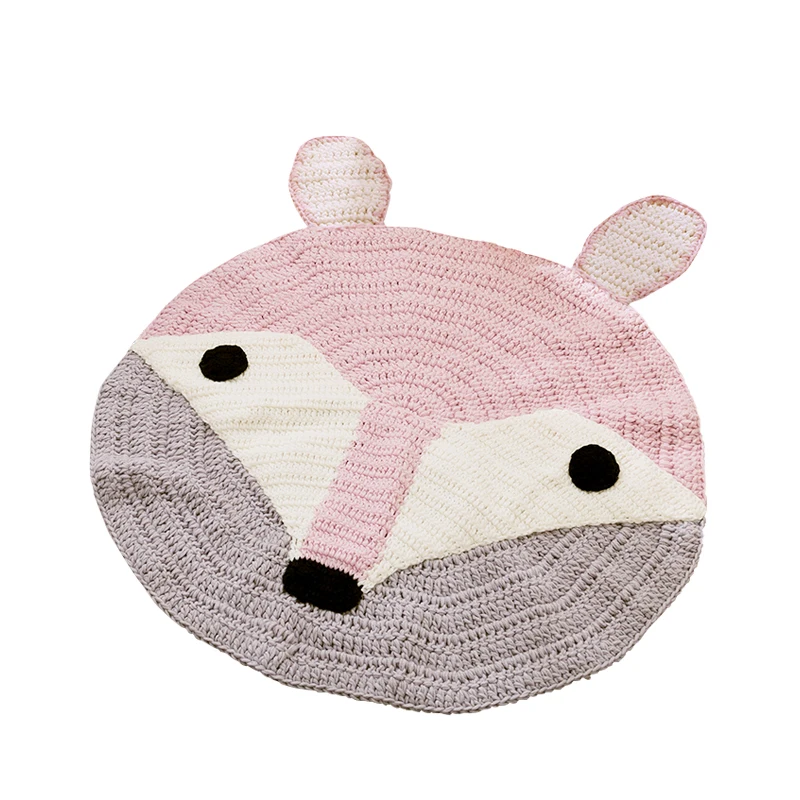 

Cute Fox 3D Cartoon Storage Bag Kids Game Mats Handmade Woollen Diameter Baby Multifunctional Round Blanket Play Rug Mat