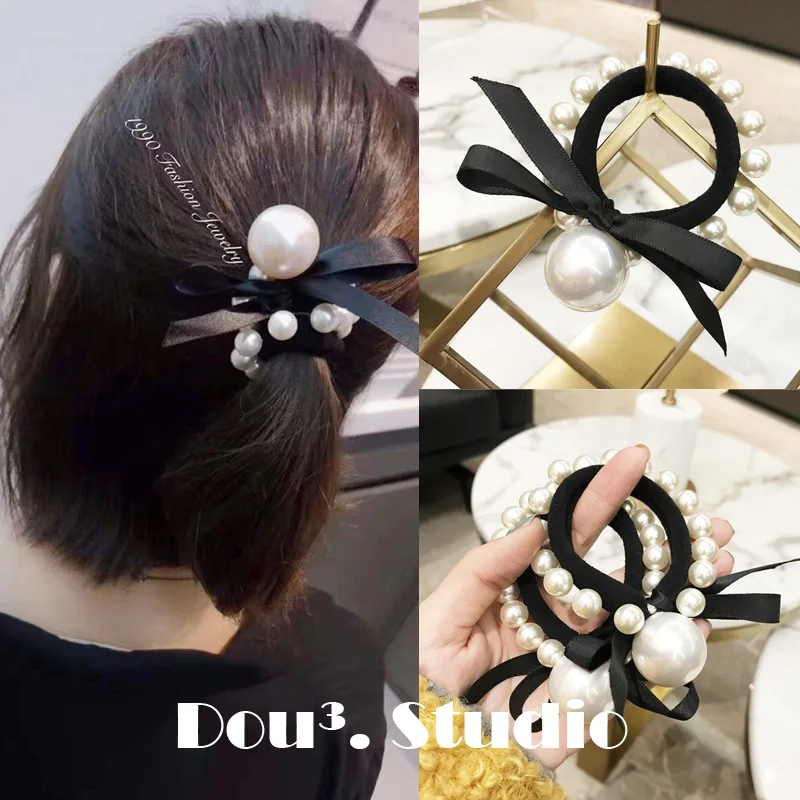 

Hair Accessories Pearl Elastic Rubber Bands Ring Headwear Girl Bows Elastic Hair Band Ponytail Holder Scrunchy Rope Hair Jewelry