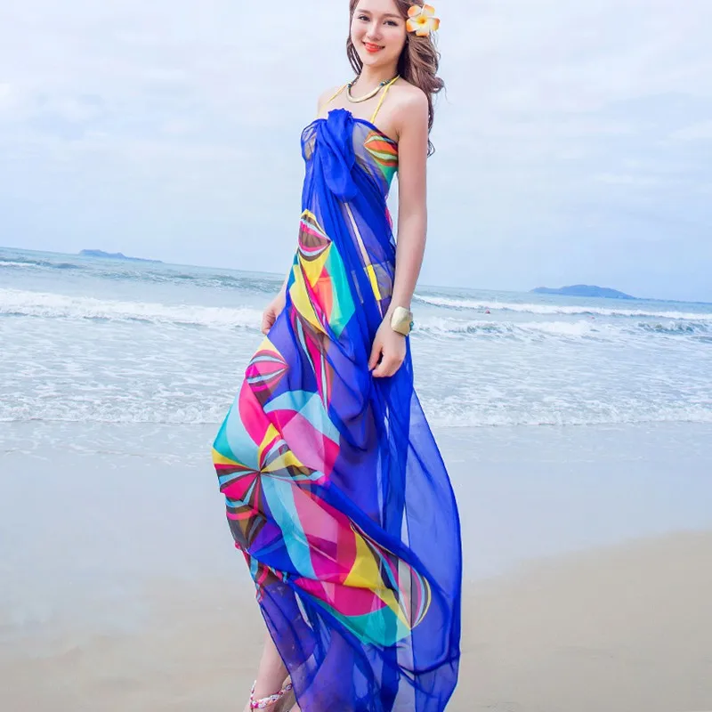 EFINNY 140x190 см парео-шарф женские пляжные саронги Летние шифоновые шарфы геометрический дизайн - Цвет: Небесно-голубой