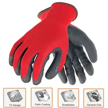 12 пар садоводства защитные рабочие перчатки с красочным полиэстером окунания пены латекса безопасности рабочие перчатки