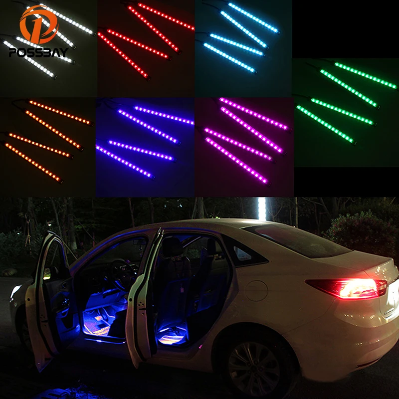 POSSBAY Car RGB LED Strip Light Atmosphere Lamp USB 16 LED Car Styling