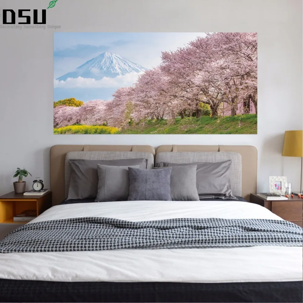 Us 12 44 51 Off 3d New Arrival Japan Sakura Bed Headboard Landscape Murals Sticker Bedroom Wallpaper Decals Mural Art Poster Home Wallpaper In