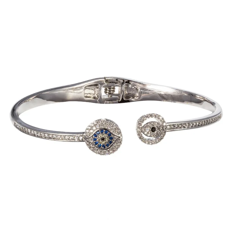 Счастливый цирконовый глаз сглаза браслеты браслет манжета для женщин мужчин браслет кристалл нержавеющая сталь ювелирные изделия подарок EY5328 - Окраска металла: silver