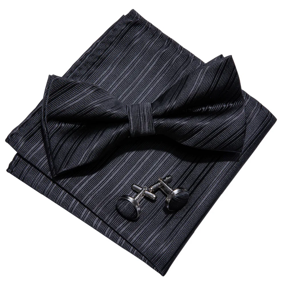 

LF-818 Barry.Wang Fashion Men`s Bowtie 100% Silk Black Solid Butterfly Wedding Bow Ties For Men Groom Party Business Gravata