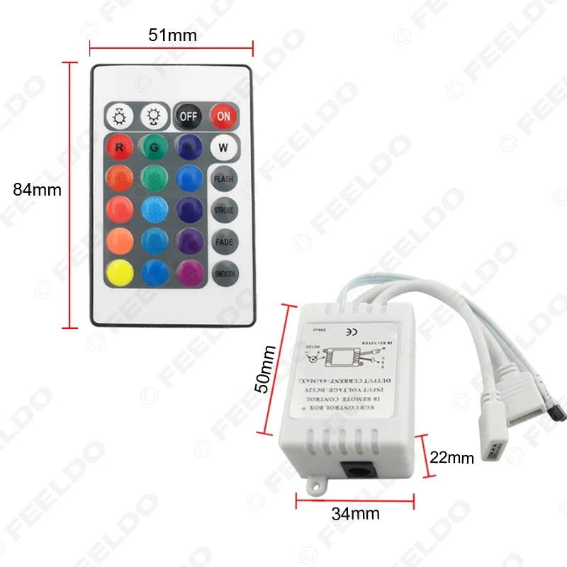 FEELDO 1 комплект Автомобильный мини инфракрасный светодиодный контроллер Лента Беспроводная 24 клавиши дистанционного управления для 3528 5050 RGB светодиодные полосы света#3903