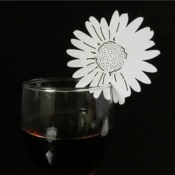 

50pcs Laser Cut Sunflower Shaped Wine Glass Card Table Name Place Escort Cup Gifts Card Wedding Birthday Party Favor Decoration