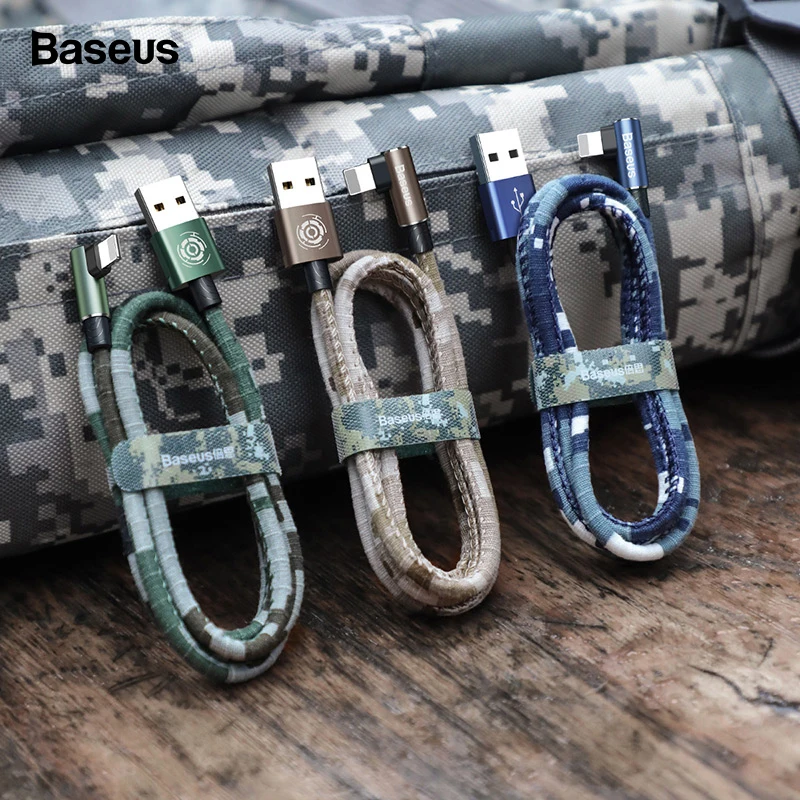 

Baseus Camouflage USB Cable For iPhone Xs Max Xr X 8 7 6 6s Plus 2.4A Fast Charging Charger Data Cable Elbow Mobile Phone Cables