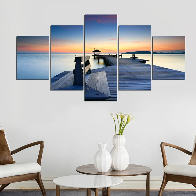 Framed Abstract Modern Home 5 Panel Wood Plank Road View Decor Framed Abstract Modern Home 5 Panel Wood Plank Road View Decor Canvas Print Painting Wall Art
