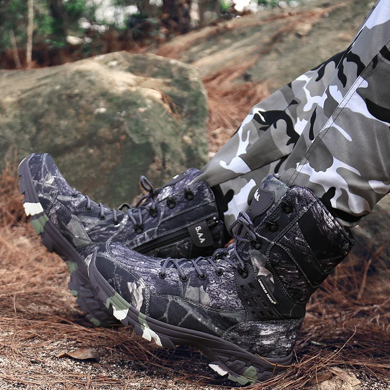 Новые камуфляжные кожаные военные ботинки мужские спецназ тактические ботинки уличные пустынные военные ботинки водонепроницаемые мужские походные охотничьи ботинки