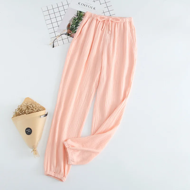 Новые пары хлопковых марлевых креповых пижам, женские весенние и летние Пижамные штаны, одежда, дышащие свободные штаны для сна, домашняя одежда - Цвет: Female Orange