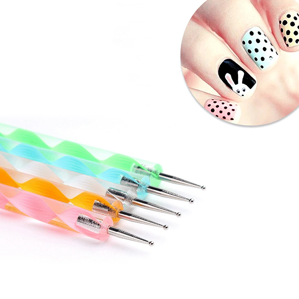 

5 pcs 2 way dotting pen marbleizing painting tool nail art dot set Nail Decoration Painting Brush Nails Design Tools Nail Art