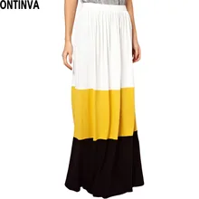 Макси Длинная Лоскутная плиссированная юбка женская летняя Бохо пляжная черная желтая юбка Faldas Mujer корейские женщины моды одежда
