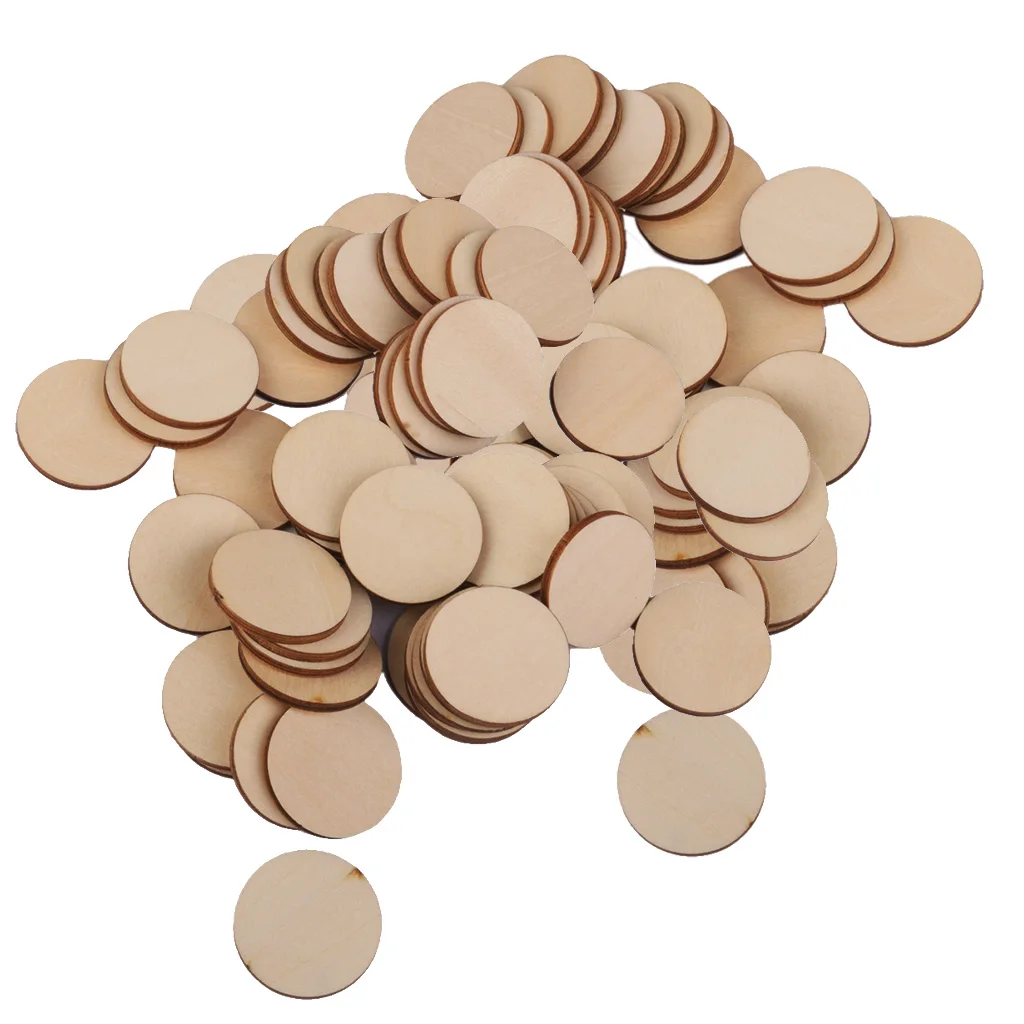 100pcs Natural Wooden Circle Round Embellishments DIY Crafts Scrapbooking 30mm