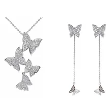 XIYANIKE 925 Sterling Silver nowy koreański styl Vintage biżuteria motyl zestawy długie kolczyki Tassel łańcuch navecle dla kobiet NE + EA