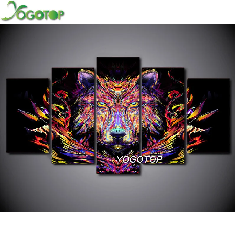 

YOGOTOP DIY Diamond Painting Cross Stitch Kits Full Diamond Embroidery Colorful Wolf 5D Diamond Mosaic Needlework 5pcs ML115