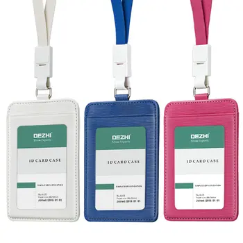 

DEZHI- Handmade PU Leather ID IC Card Badge Holder + Hollow Cotton Lanyard, Large Capacity and Beautiful Colors,wholesale Price!