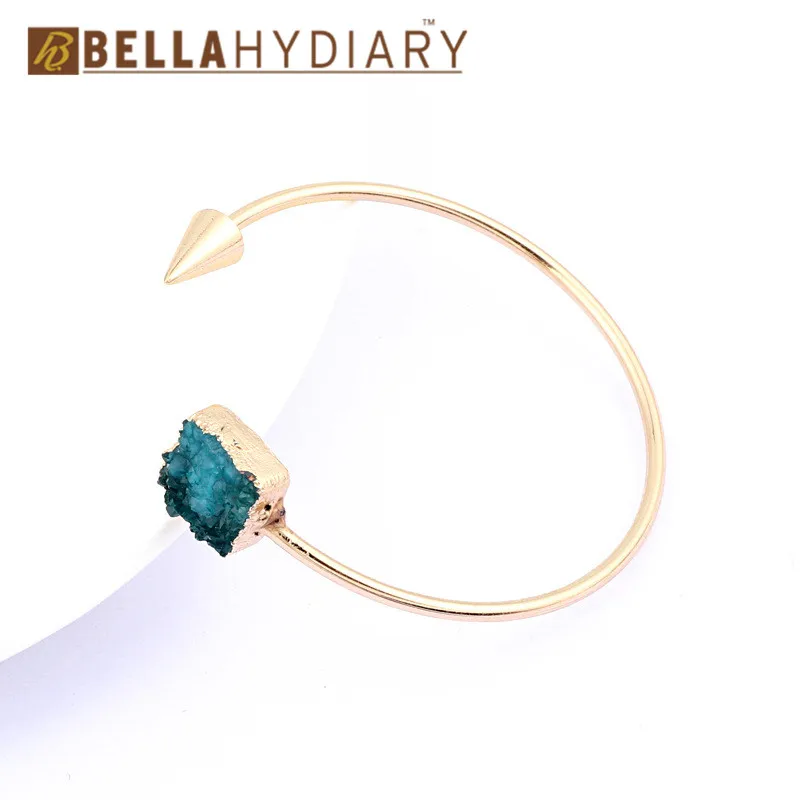 Bijoux European Vintage Jewelry Geometric Round Resin Druzy Asymmetry Hand Cuff Adjustable Bracelet For Women Bangles Bileklik (4)