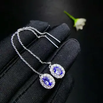 

shilovem 925 silver sterling natural tanzanite Earrings trendy fine Jewelry women 4*6mm new gift xhfe040602agts