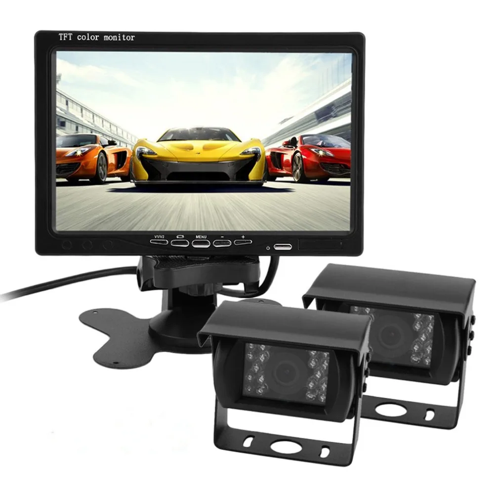 

7 Inch 640*480 Car Rear View Monitor with 2Pcs Reverse Camera Infrared Night Vision Wire Rearview Backup Reverse Camera Set