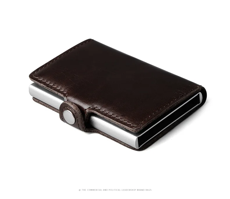 Genuine Leather Men Aluminum Wallet Back Pocket ID Card holder RFID Blocking Mini Magic Wallet Automatic Credit Card Coin Purse