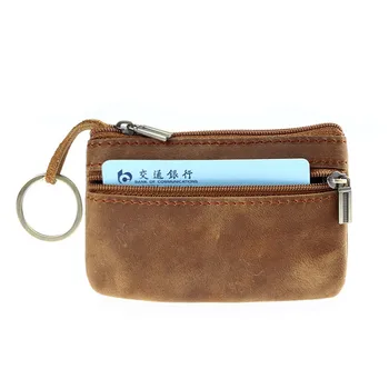 

Unisex Crazy Horse Leather Coin Purse Men Zipper Leather Coin Bag Wallet Male Money Bag Women Card Holder Wallet