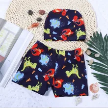 На возраст 3–11 лет летние плавательные пляжные шорты+ набор крышек для маленьких мальчиков с рисунками зверей из мультфильмов чемоданы с принтами; детская шапка; аксессуары для спортивной одежды