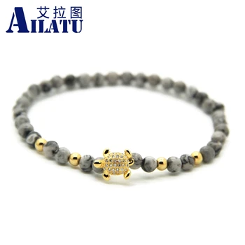 

Ailatu CZ Tortoise Bracelet Wholesale 4mm Grey Picture Stone Stainless Steel Beads Micro Inserts Zircon Exquisite Jewelry