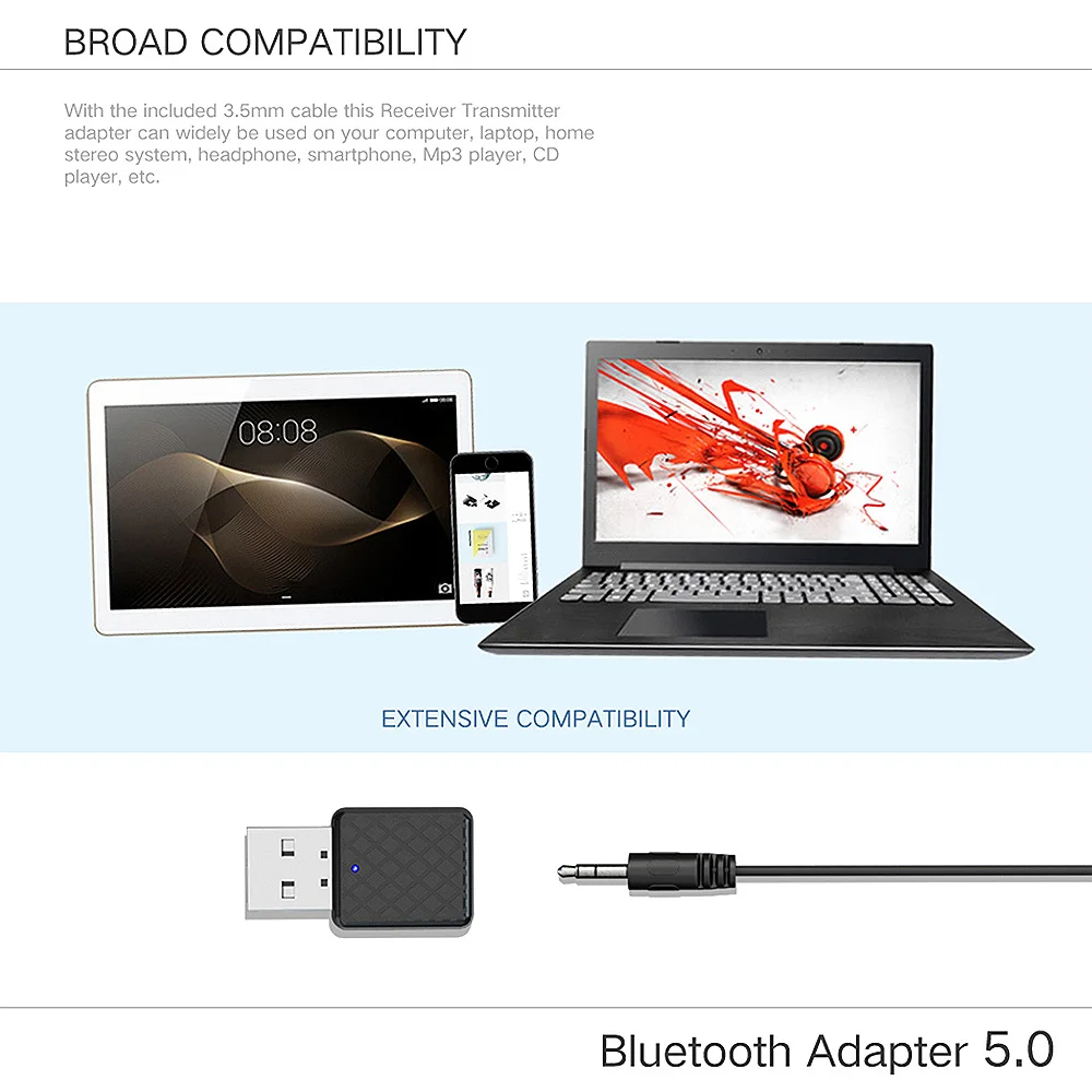 1 шт. Bluetooth 5,0 аудио приемник передатчик Мини 3,5 мм AUX Jack стерео Bluetooth передатчик для ТВ ПК автомобиля USB беспроводной адаптер