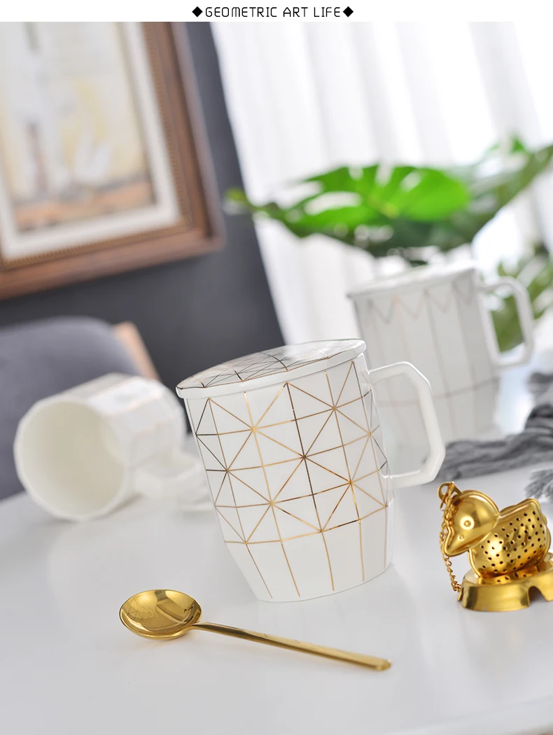 Yolift Керамика 300 мл Творческий Геометрия кружка многоразовые фарфоровая посуда для напитков кофейная кружка чашка с крышкой для подарка посылка