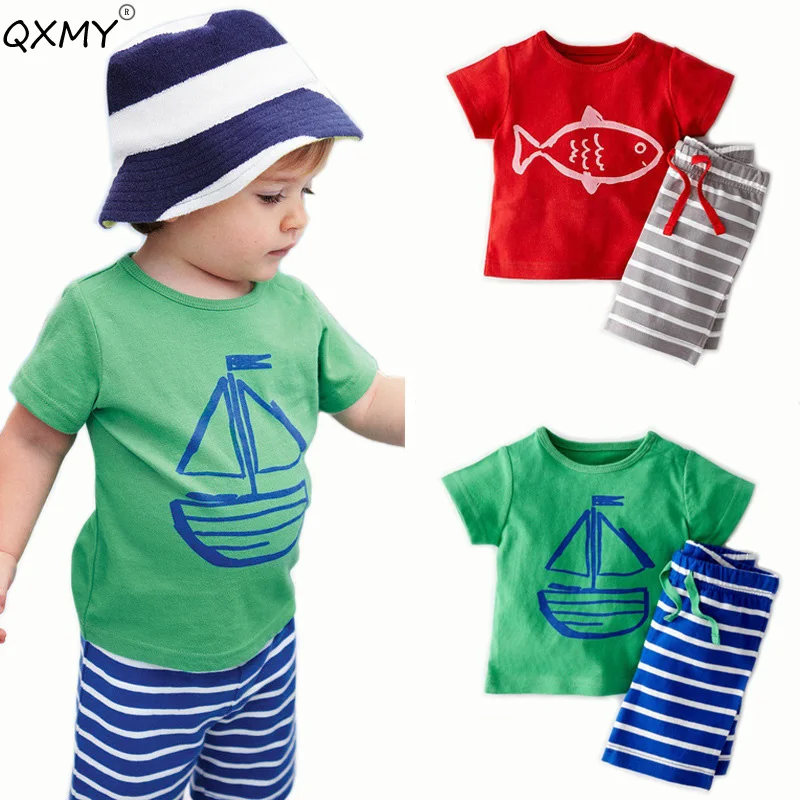 summer baby boys clothing set t shirt +shorts beach clothing set for
