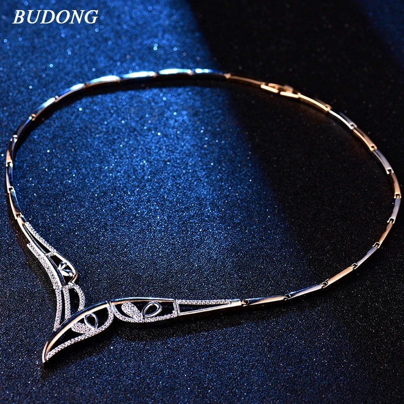 

BUDONG Trendy Wedding Jewelry Pendant&Necklace Women Birthday Gift Silver/Gold Color AAA+ Chain Cubic Zirconia Accessory XUP807