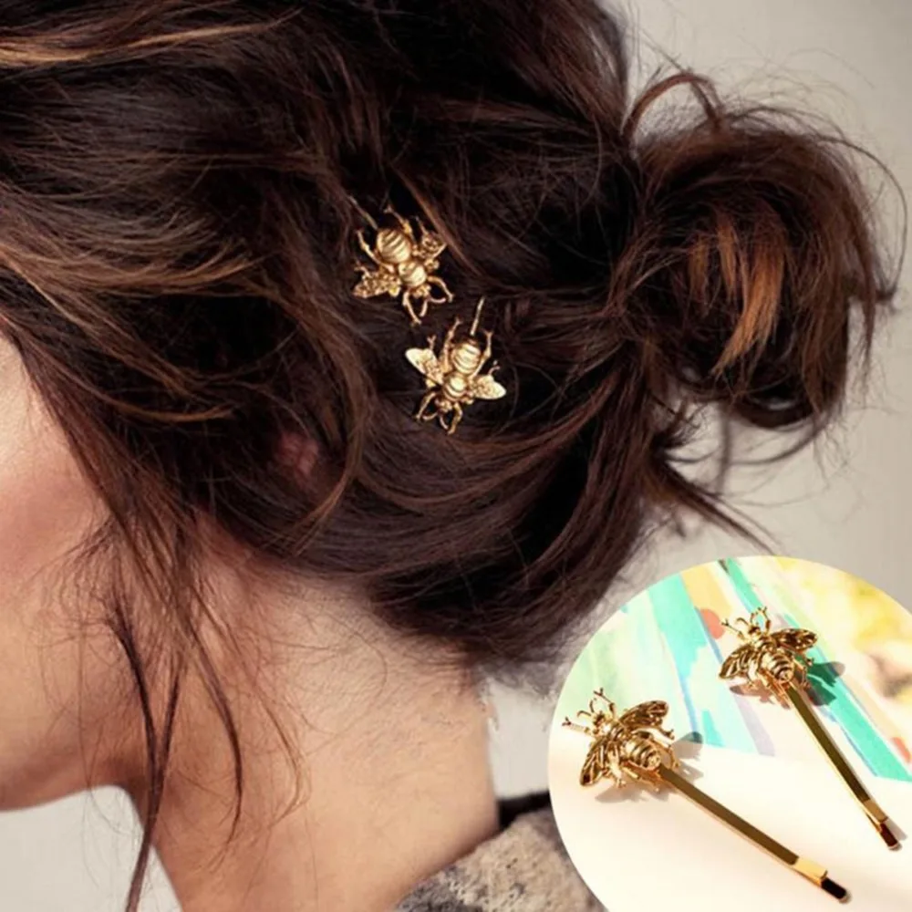 2Pcs/set New Fashion Cute Bee Shape Alloy Material Hair Pins For Women
