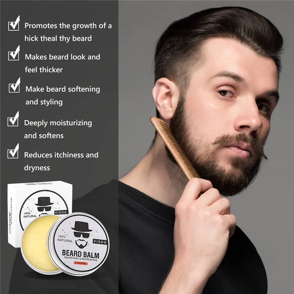 Натуральный мужской Бальзам для бороды, увлажняющий Восстанавливающий, с секущимися концами, кондиционер для бороды, усы, борода, формирующий крем