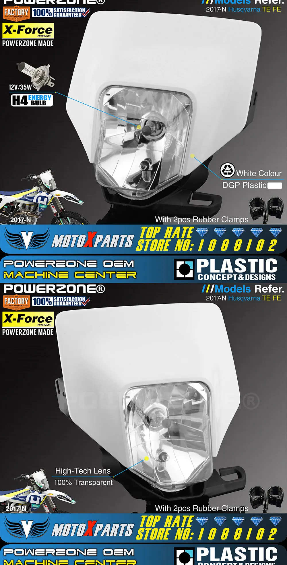 PowerZone Motorcycle Headlight Headlamp Head Light Lamp Supermoto Fairing For HUSQVARNA FE TE 17 MX Dirt Bike Enduro